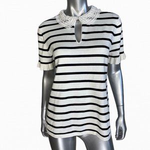 Karl Lagerfield White Striped Knit Top Medium